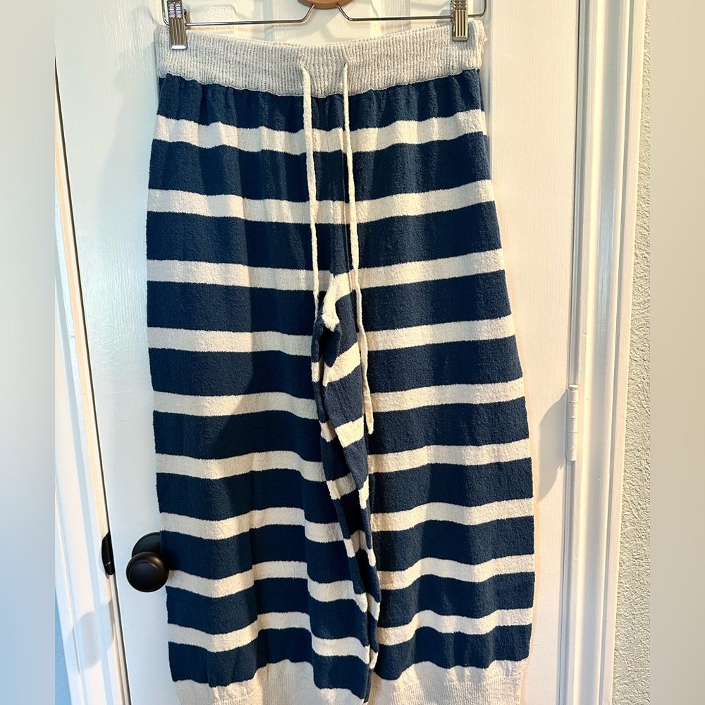 Free People Textured Knit Wide Leg Pants in Cream and Navy-Make an Offer!